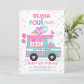 Eiscreme vier mal süß Geburtstag Eiscreme LKW Einladung (Stehend Vorderseite)