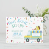 Eiscreme Vierte 4. Geburtstag Geschwister Zwilling Einladung (Stehend Vorderseite)