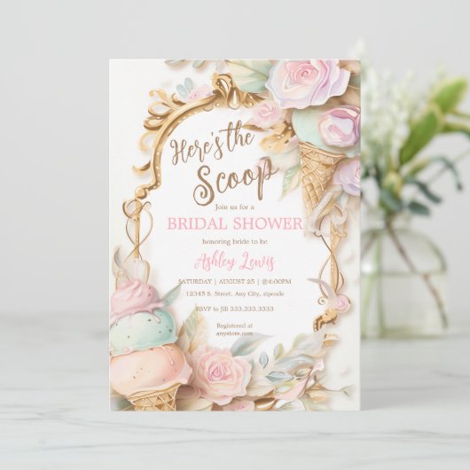 Eiscreme Vintages Rosa Eis Einladung (Stehend Vorderseite)