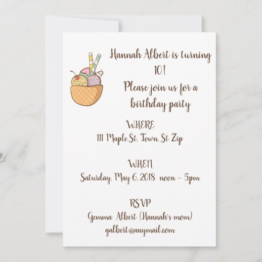Eiscreme-Waffel Cone Party Einladung (Rückseite)