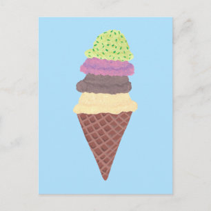 Eiscreme-Waffel mit vier Geschmacksrichtungen - in Postkarte
