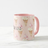 Eiscreme-Waffeln mit rosa Erdbeere-Vanille-Eis Tasse (VorderseiteRechts)