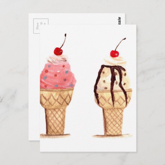 Eiscreme Wasserfarbe Dessert Sweet Postkarte (Vorne/Hinten)