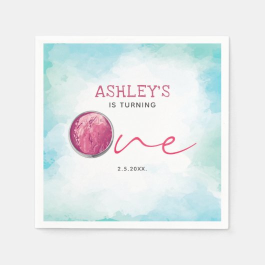 Eiscreme Wasserfarbe erster Geburtstag Serviette (Vorderseite)