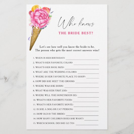 Eiscreme - Wer kennt das beste Spiel der Braut (Vorderseite)