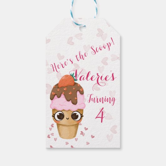 Eiscreme zum Geburtstag, 4. Geburtstag Geschenkanhänger (Rückseite)