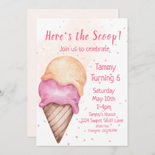 Eiscreme zum Geburtstag, 6. Geburtstag Einladung (Vorne/Hinten)
