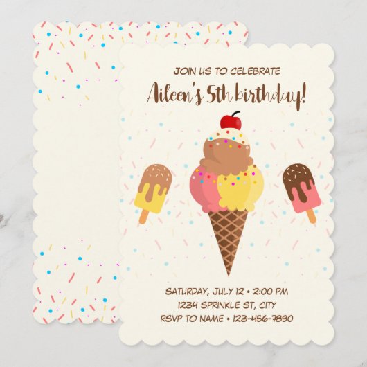 Eiscreme zum Geburtstag Einladung (Vorne/Hinten)