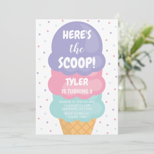 Eiscreme zum Geburtstag Einladung (Stehend Vorderseite)