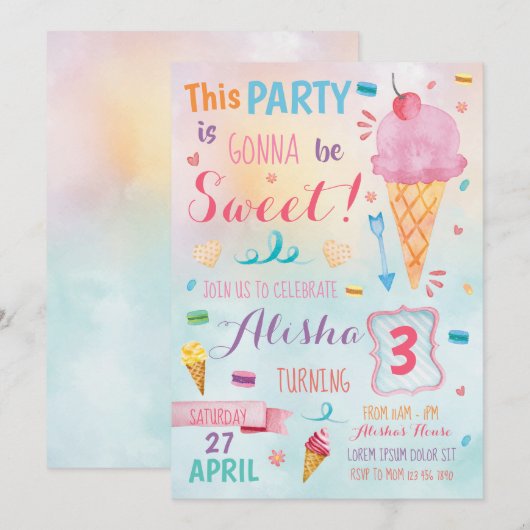 Eiscreme zum Geburtstag Einladung (Vorne/Hinten)