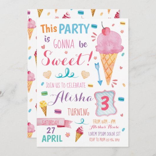 Eiscreme zum Geburtstag Einladung (Vorne/Hinten)