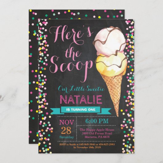 Eiscreme zum Geburtstag Einladung Sommerskarton (Vorne/Hinten)