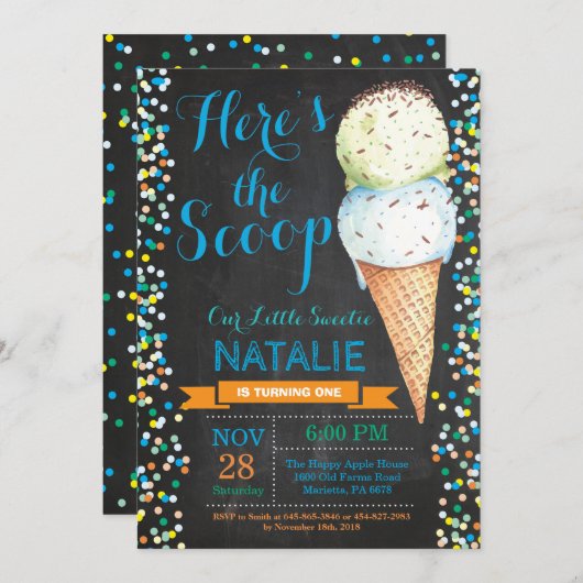 Eiscreme zum Geburtstag Einladung Sommerskarton (Vorne/Hinten)