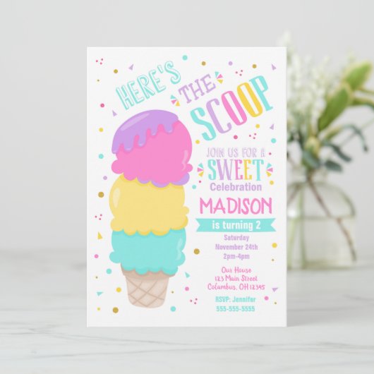 Eiscreme zum Geburtstag Einladung Sweet Celebratio (Stehend Vorderseite)
