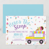 Eiscreme zum Geburtstag Geschwister Geburtstag Zwi Einladung (Vorne/Hinten)