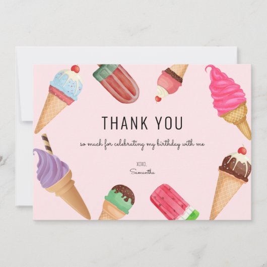 Eiscreme zum Geburtstag Pink Danke Karte (Vorderseite)