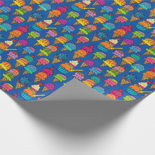 Eiscremekonen auf blau geschenkpapier (Ecke)