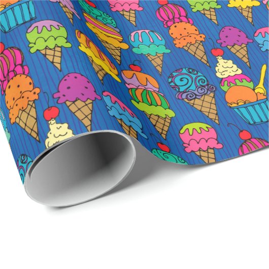 Eiscremekonen auf blau geschenkpapier (Rolleneckpunkt)