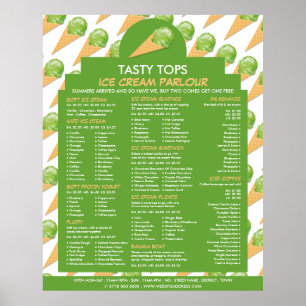 Eiscremekonen, Speisekarte für Eiscreme Poster