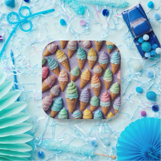 Eiscremekons mit Sprinklen Pappteller (Party)
