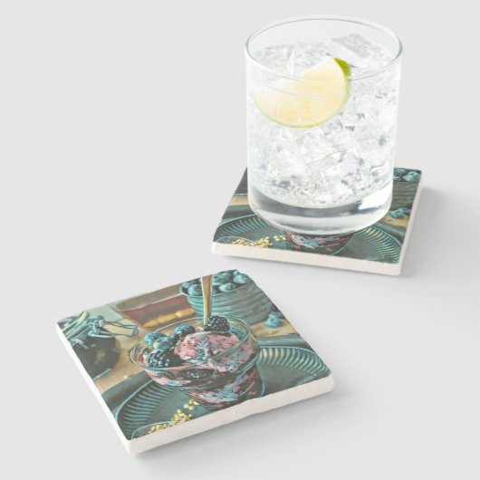 Eiscremekuchen mit Beeren Steinuntersetzer (Seitenansicht)