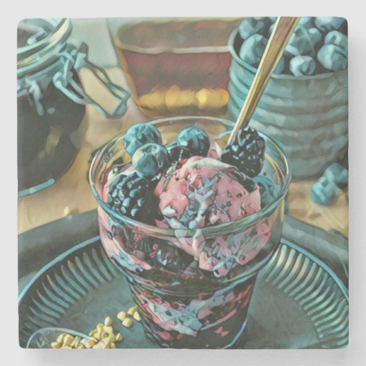 Eiscremekuchen mit Beeren Steinuntersetzer (Vorderseite)