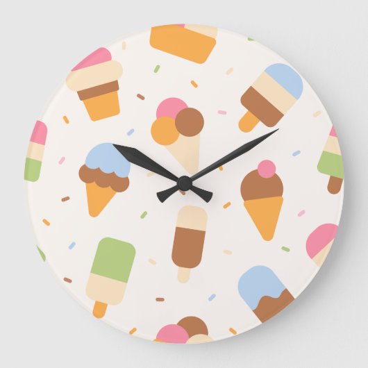 Eiscrememuster, Eiscreme-Kone, Eisvogel Große Wanduhr (Vorderseite)