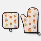 Eiscrememuster, Eiscreme-Kone, Eisvogel Ofenhandschuh & Topflappen-Set (Vorderseite)