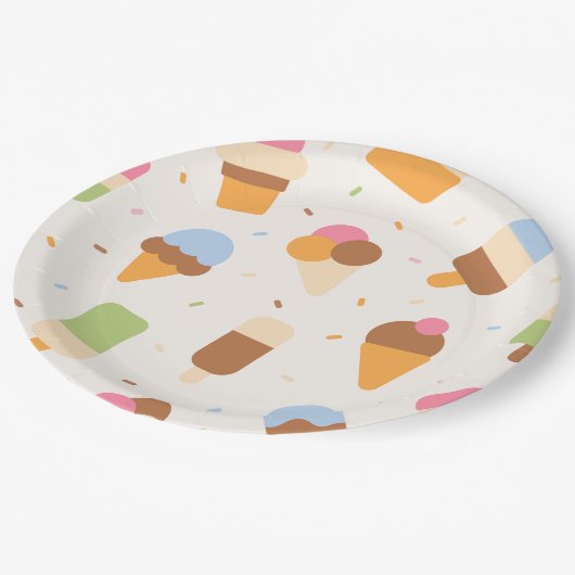 Eiscrememuster, Eiscreme-Kone, Eisvogel Pappteller (Schrägansicht)