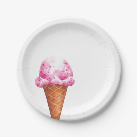 Eiscremeplatte, Aquarellpinken Geburtstag Pappteller (Vorderseite)