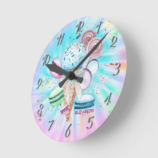 Eiscremes Macaroons Sommerliche Gefärbte Krawatte Runde Wanduhr (Winkel)
