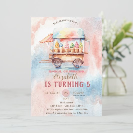 Eiscremes Wasserfarbenpflash Geburtstag Einladung (Stehend Vorderseite)