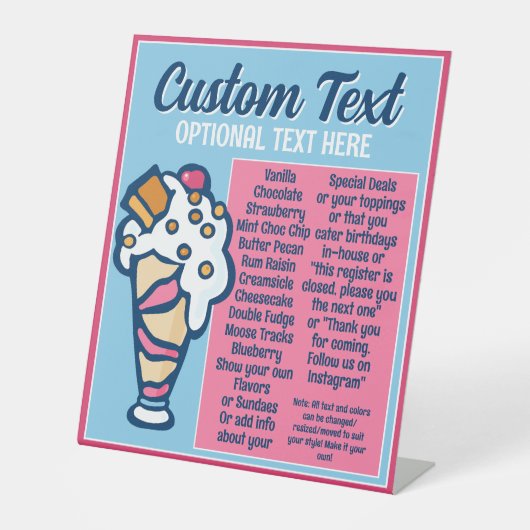 Eiscremespezialitäten Geschmacksrichtungen Mini-Me Sockelschild (Vorderseite)