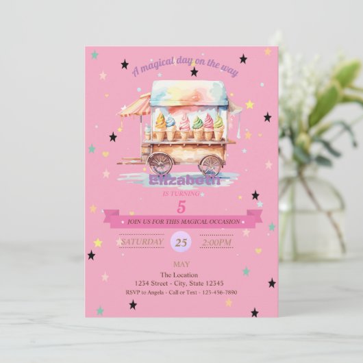 Eiscremestars Einladung zum Geburtstag (Stehend Vorderseite)
