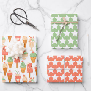 Eiscremestern-Verpackungspapier-Set aus 3 Geschenkpapier Set