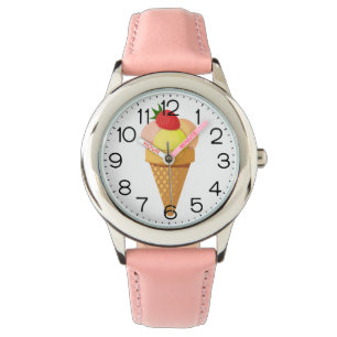 Eiscremesuppen und Erdbeeren in Waffelkonus Armbanduhr