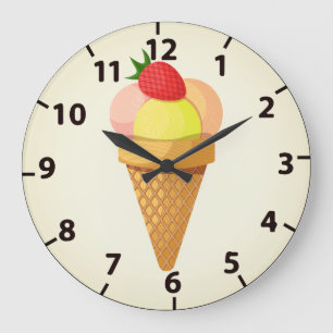 Eiscremesuppen und Erdbeeren in Waffelkonus Große Wanduhr