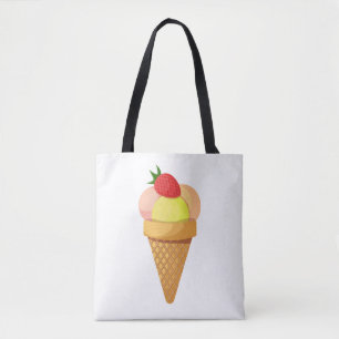 Eiscremesuppen und Erdbeeren in Waffelkonus Tasche