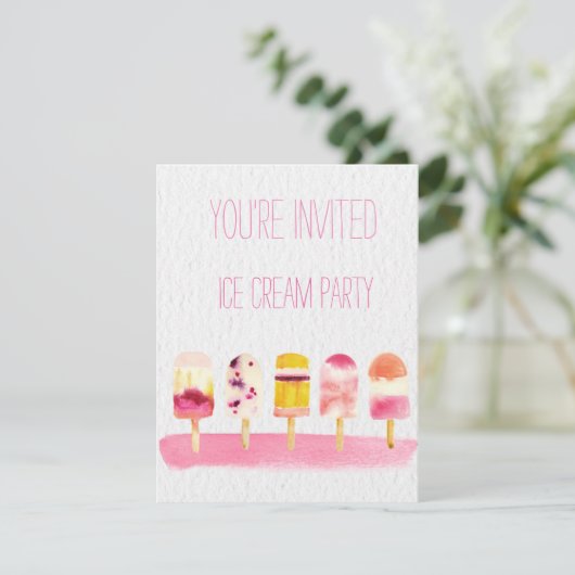 Eiscremewatercolor-Party Einladung (Stehend Vorderseite)