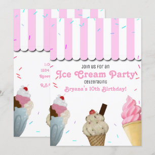 Eisdiele-Party-Geburtstagsfeier Rosa I Einladung