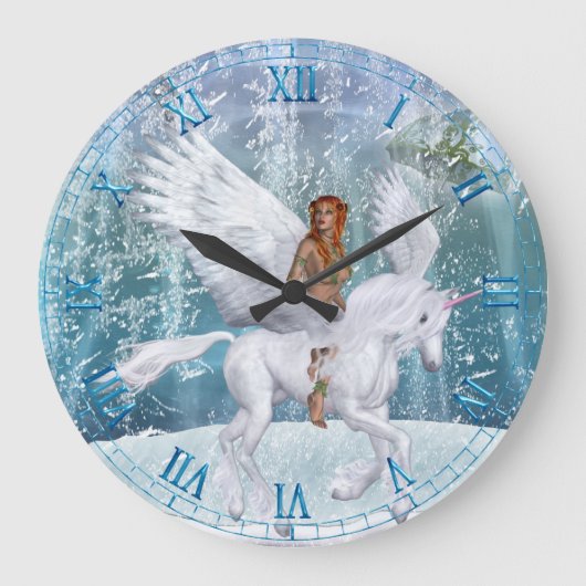 Eiseinhorn und Fee Wall Clock Große Wanduhr (Vorderseite)