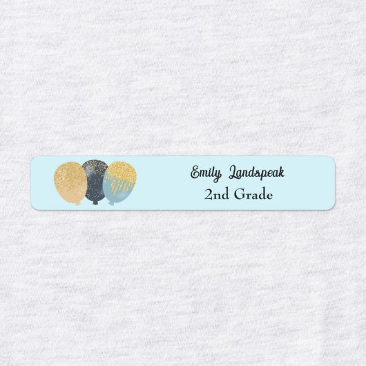 Eisen auf Aquamarinen Glitzer Party Balloons Etiketten (Design 1)