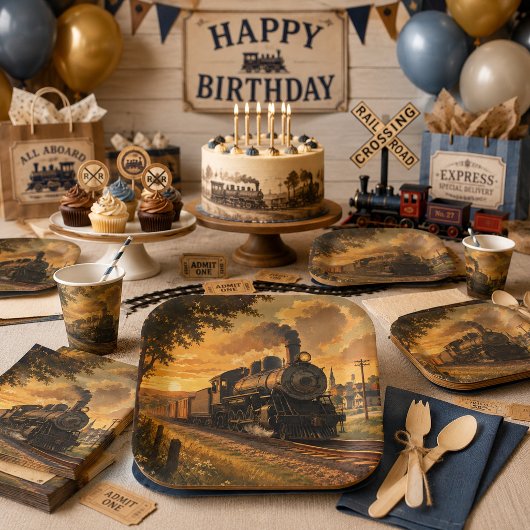 Eisenbahn-Charm Vintage-Dampflok Pappteller