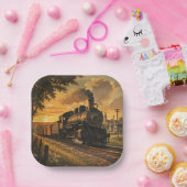 Eisenbahn-Charm Vintage-Dampflok Pappteller (Party)