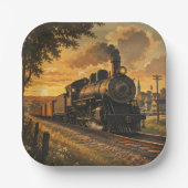 Eisenbahn-Charm Vintage-Dampflok Pappteller (Vorderseite)