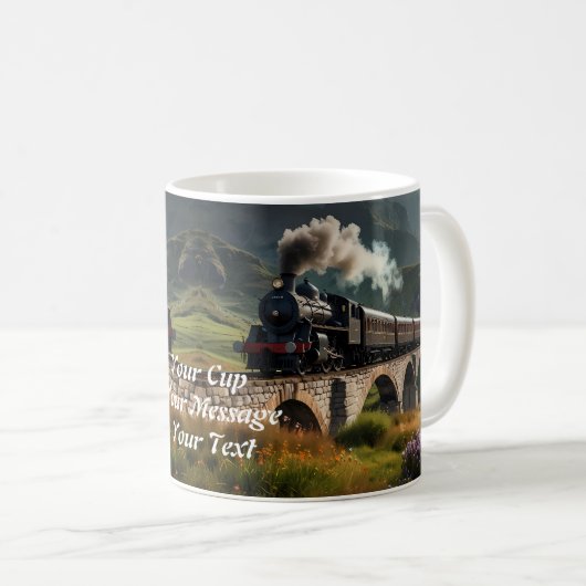 Eisenbahn: Dampfzug durch das offene Land Kaffeetasse (VorderseiteRechts)