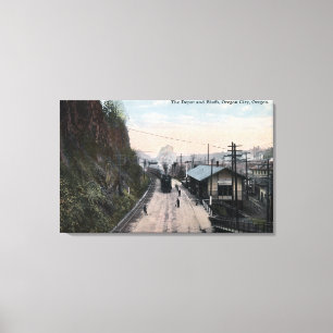 Eisenbahn-Depot und Täuschungs-Stadt ODER Leinwanddruck