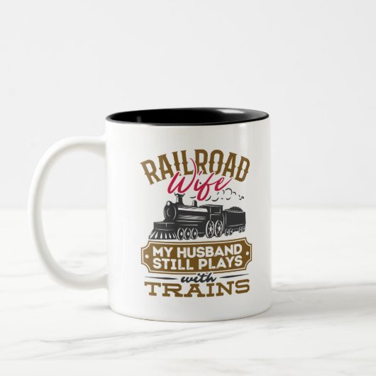 Eisenbahn-Ehefrau Mein Mann spielt noch mit Zügen Zweifarbige Tasse (Links)