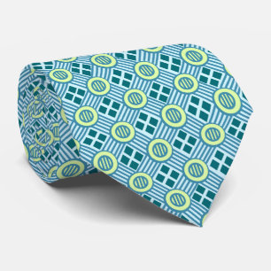 Eisenbahn-Geometrischer-Optik-Kariert-Aqua-Doppels Krawatte
