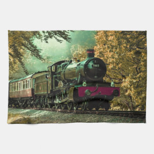 Eisenbahn-Lokomotive Retro Vintage Herbstlaub Geschirrtuch